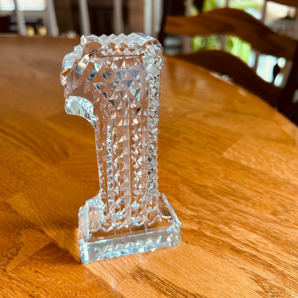 Waterford crystal paperweight shaped in # 1